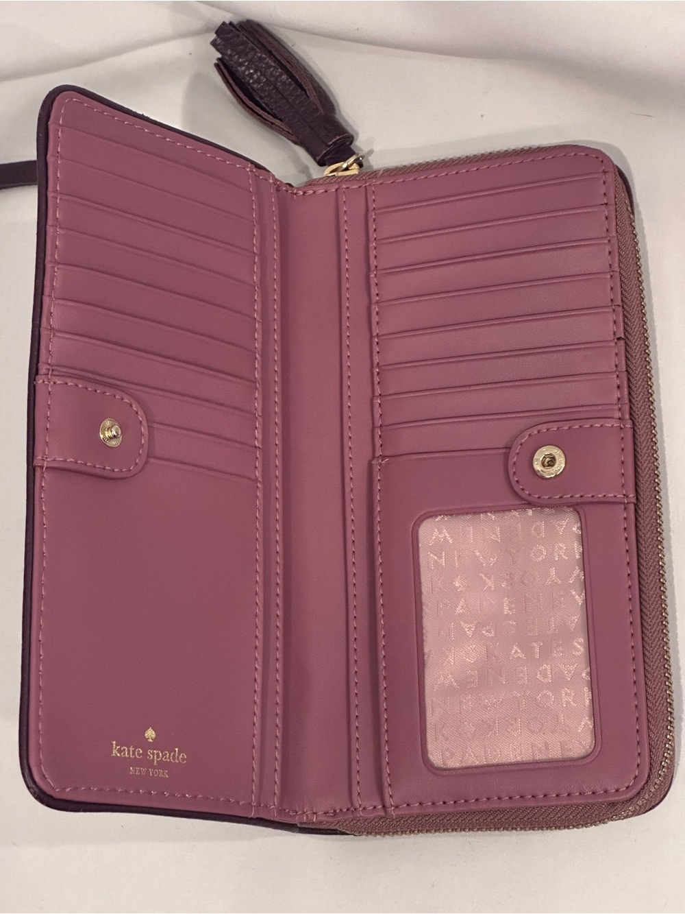 Kate Spade New York dusty rose Pebbled Leather Zip-Around Wallet Wristlet - Picture 3 of 7